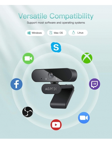 Webcam AGPTEK AC10B-13 1080P Full HD...