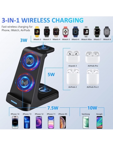 Caricatore Wireless 3 in 1 15W...