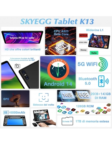 SKYEGG Tablet 10 Pollici Android 14...