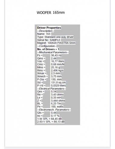 CHARIO WOOFER 6,5"  165mm 50W 4OHM...