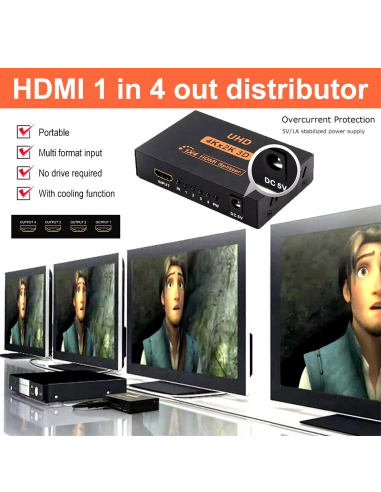 Splitter HDMI 1 in 4 OUT 3D 4K 1080P...