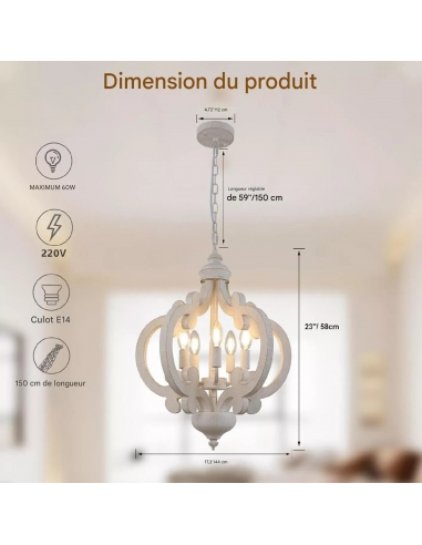 KMaiPem Lampadario in legno bianco...