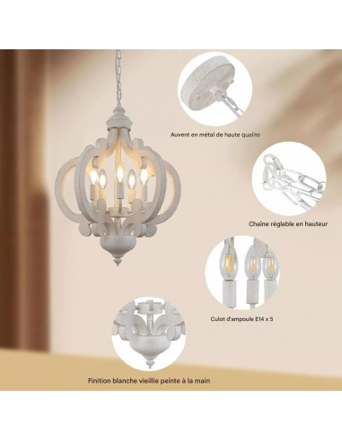 KMaiPem Lampadario in legno bianco...