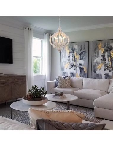 KMaiPem Lampadario in legno bianco...