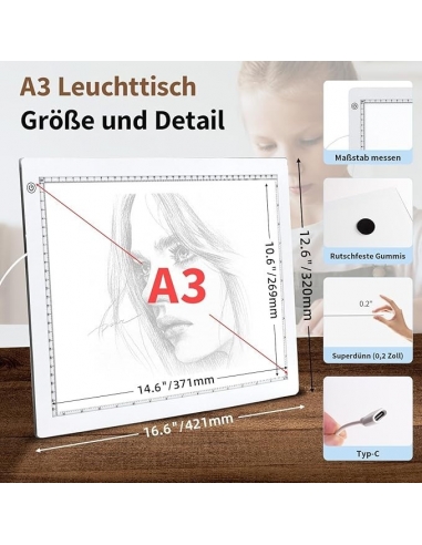 Tavolo luminoso A3,42 x 32 cm, grande...