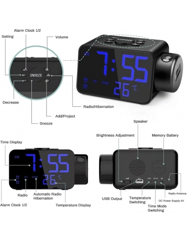 Orologio di proiezione a LED Sveglia... Orologio di proiezione a LED Sveglia...