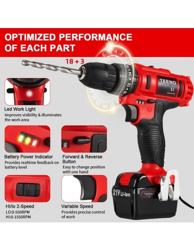 TEENO Trapano a percussione 21V,...