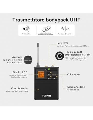 TONOR TW621 Microfono Wireless UHF...