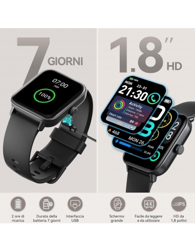 Smartwatch IDW19 Uomo Donna, 1,80"...