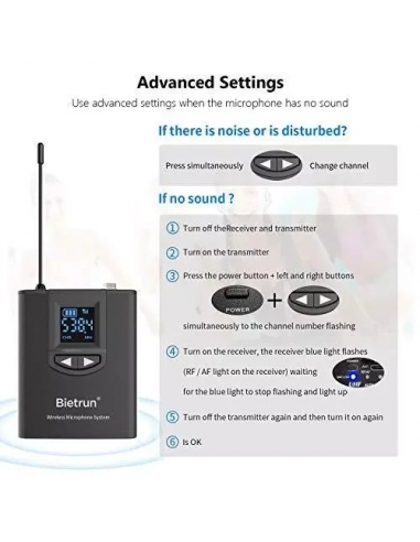 Bietrun WXM07 UHF Wireless Lavalier...