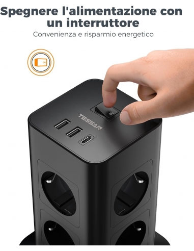 TESSAN TS-TP5 Multipresa con USB,...