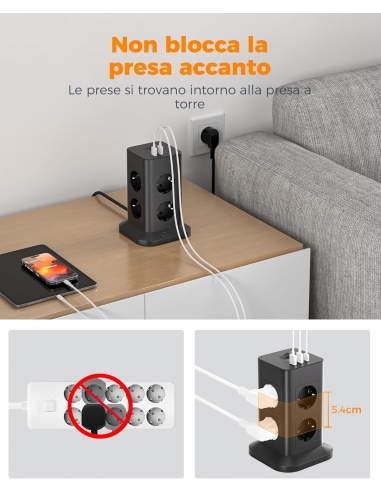 TESSAN TS-TP5 Multipresa con USB,...