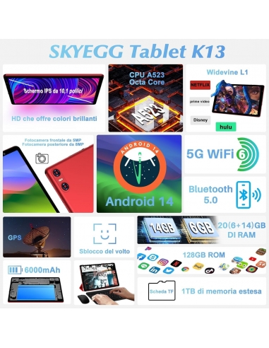 SKYEGG K13 Tablet 10 Pollici Android...