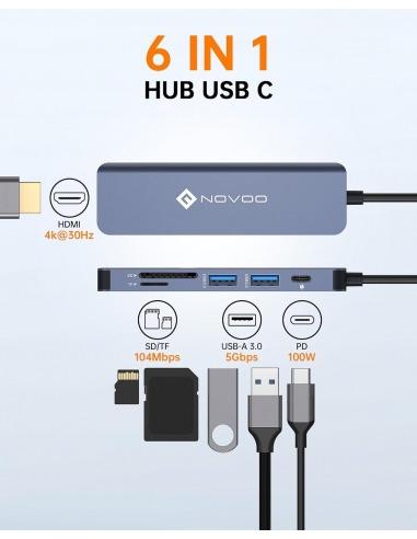 NOVOO R6PD Hub USB C Docking Station...