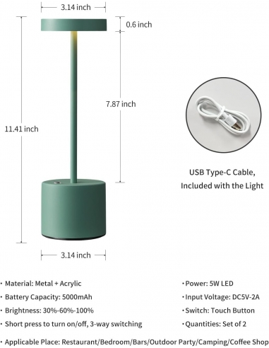 2 x Visdanfo Lampada da tavolo LED...