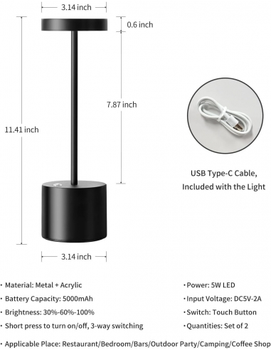 2 x Visdanfo Lampada da tavolo LED...