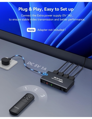 GANA - Router HDMI 3 in 1 out 4K a 60...