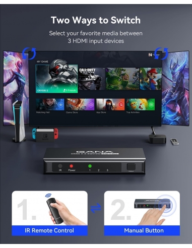 GANA - Router HDMI 3 in 1 out 4K a 60...