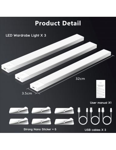 OUILA Led x3 Armadio con sensore di...