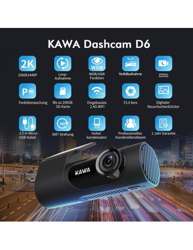 KAWA D6 2K Dash Cam Auto1440P Full...