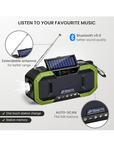 AirGearPro RB-5000 Radio a Manovella Dinamo...