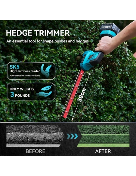 Seesii SH300 Tagliasiepi a batteria forbici 2 in 1 Giardino Siepi Prati Arbusti