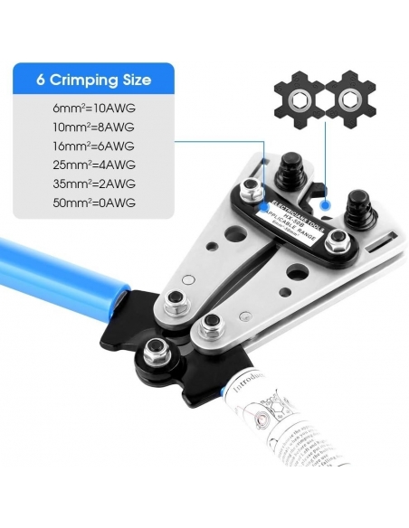 Pinza crimpatrice professionale in acciaio al carbonio, 6-50 mm²