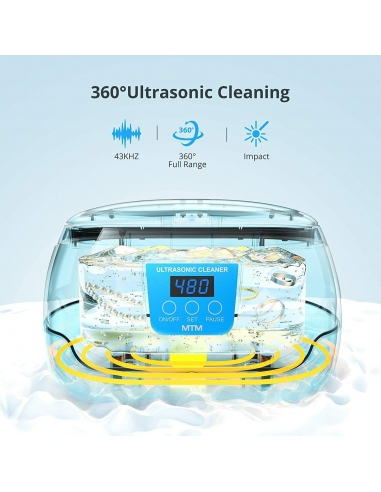 Pulitore ad Ultrasuoni MTM 600ML Professionale Waterproof Occhiali Gioielli
