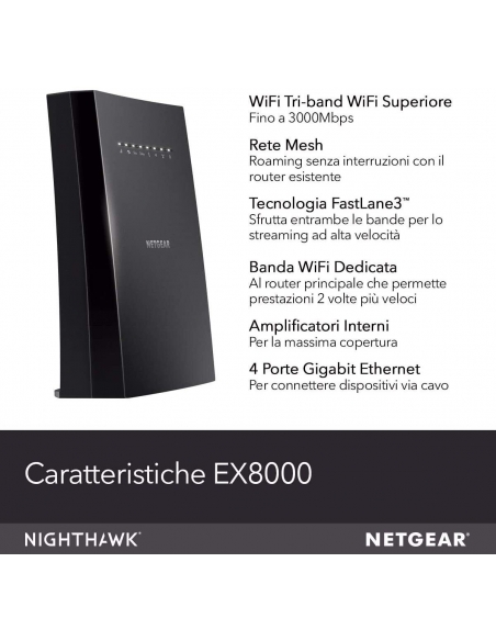 Ripetitore WiFi NETGEAR X6S AC3000 Mesh Extender Tri-Band Wireless Fibra  ADSL