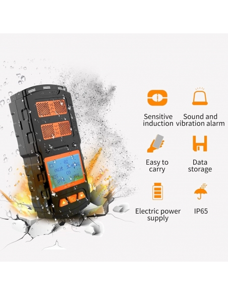 CHNADKS Rilevatore di Gas Portatile 4 in 1 EX O2 H2S CO Monitor con Display LCD
