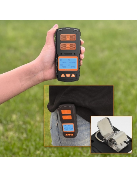 CHNADKS Rilevatore di Gas Portatile 4 in 1 EX O2 H2S CO Monitor con Display LCD