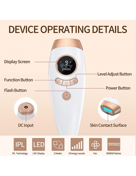 AI18 Epilatore laser IPL 999.999 con 2 modalità flash 5 Livelli Energia corpo