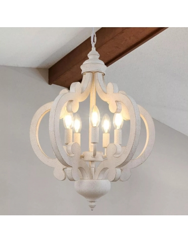 KMaiPem Lampadario in legno bianco anticato...