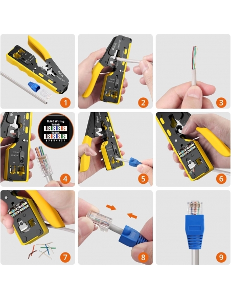 Proster Pinza Crimpatrice RJ45 Professionale Pass Through Multifunzione
