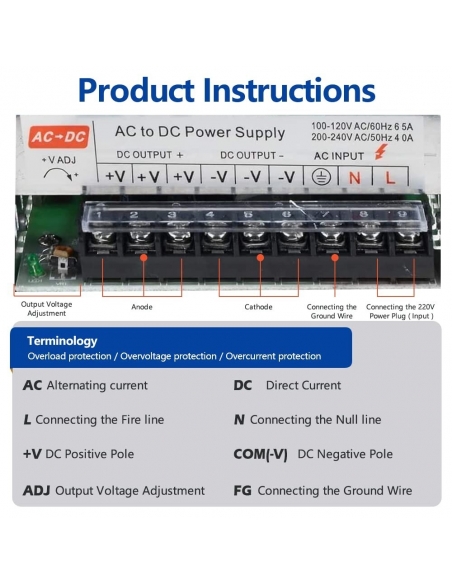 Alimentatore 12V 30A Transformatore 360W Adattatore Switching Stabilizzato 220v