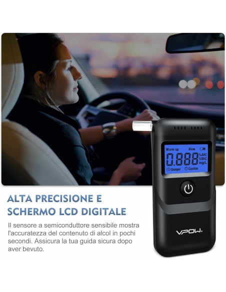 Etilometro VPOW, per testare l'alcol con display LCD blu digitale