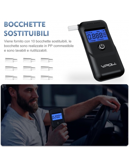 Etilometro VPOW, per testare l'alcol con display LCD blu digitale