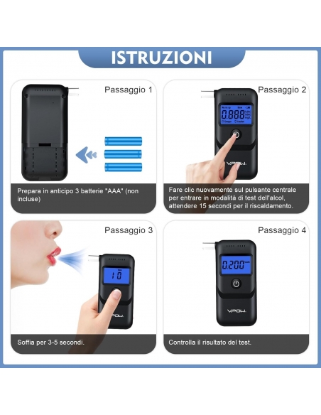 Etilometro VPOW, per testare l'alcol con display LCD blu digitale