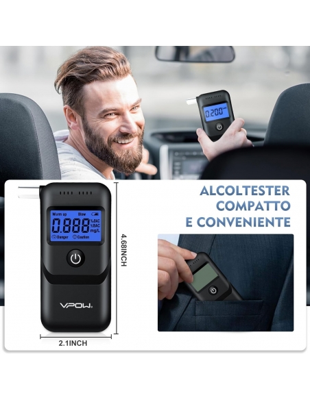 Etilometro VPOW, per testare l'alcol con display LCD blu digitale