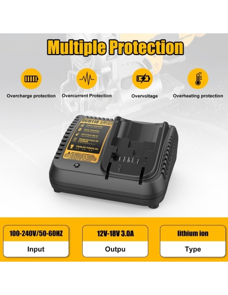 Energup DCB118 18V 5000mAh Batteria con Caricabatteria Compatibile Dewalt