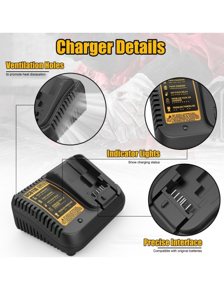Energup DCB118 18V 5000mAh Batteria con Caricabatteria Compatibile Dewalt
