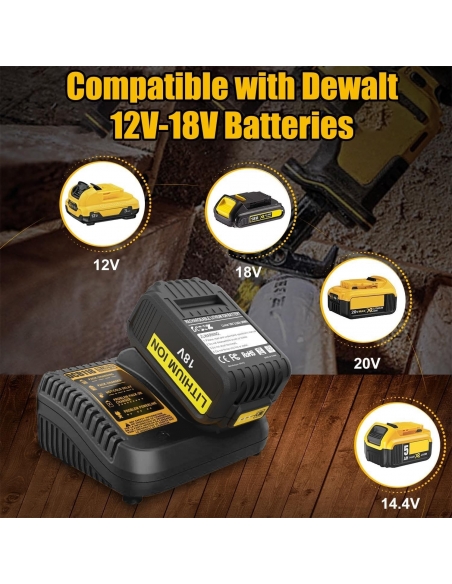 Energup DCB118 18V 5000mAh Batteria con Caricabatteria Compatibile Dewalt