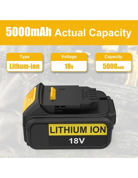 Energup DCB118 18V 5000mAh Batteria con Caricabatteria Compatibile Dewalt