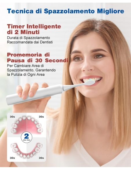 MCURO D62 Spazzolino Elettrico Sonico Autonomia 120 Giorni e Timer