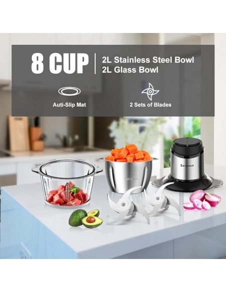 SOVYME Food Processor Robot da cucina tritatutto con  ciotola in vetro