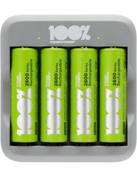 PEAKPOWER 4 Slot Caricabatterie per Pile Ricaricabili AA e AAA 100%