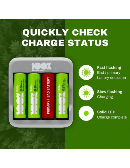 PEAKPOWER 4 Slot Caricabatterie per Pile Ricaricabili AA e AAA 100%