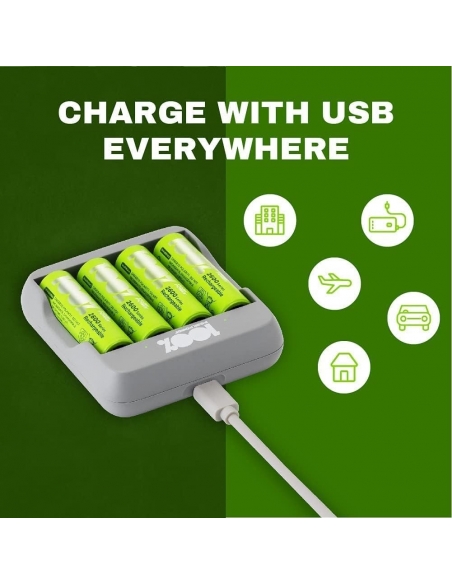 PEAKPOWER 4 Slot Caricabatterie per Pile Ricaricabili AA e AAA 100%