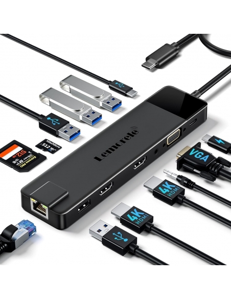 Lemorele Docking Station Gigabit Ethernet, 13-in-1 USB C Hub con 2*HDMI 4K