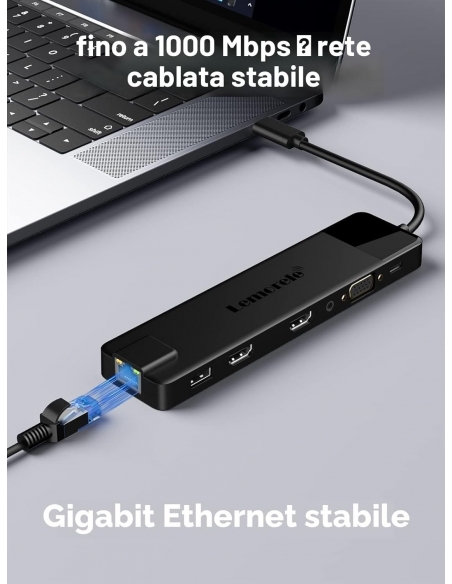 Lemorele Docking Station Gigabit Ethernet, 13-in-1 USB C Hub con 2*HDMI 4K